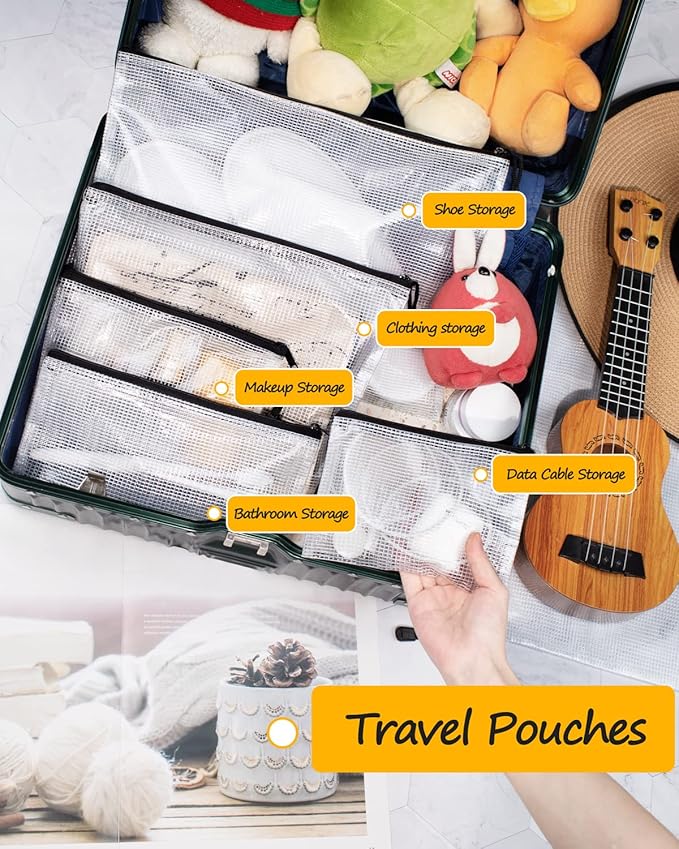 SUNEE Plastic Mesh Zipper Pouch 7x11 in (Black, 18 Packs),Extra Large Water-Resistant Zip Bag for School Office Supplies, Puzzles & Games Organizing Storage