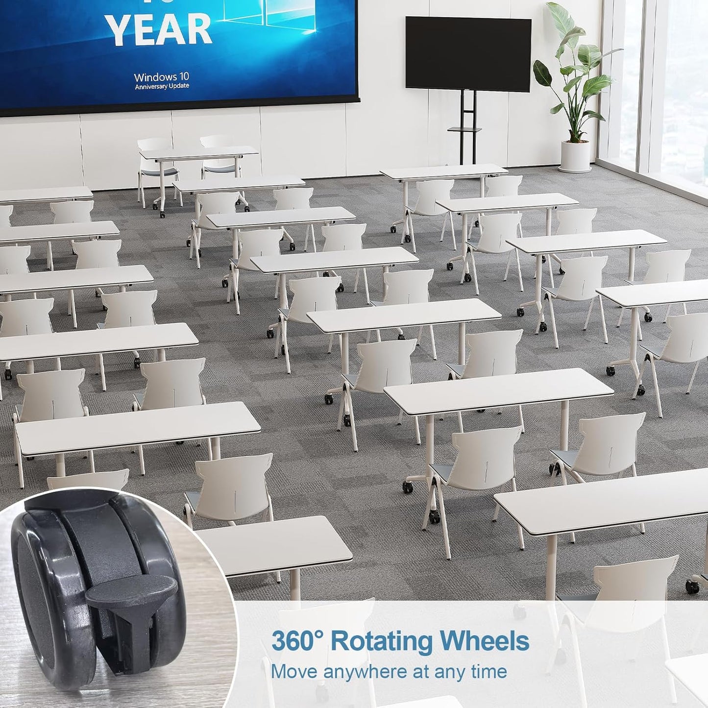 Folding Conference Room Tables 6 Pack, Foldable Modern Mobile Meeting Table Desk Training Table 6FT Large Rolling OfficeTable for Conference Training Classroom (6, 70.8" * 23.6" * 29.5")