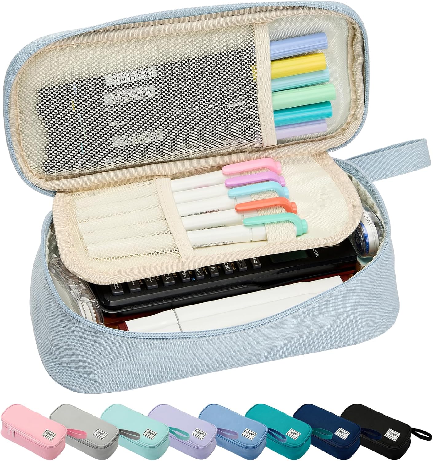 Pencil Case Pouch Box Bag School Supplies Girls Boys Kids, Cute Preppy Stuff Large Big Capacity Aesthetic Pen Organizer, Back to College Stationary, Powder Blue, Standard Stlye, 1800ml