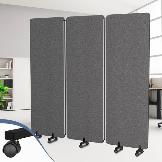 Acoustic Room Divider Privacy Panel with Wheels, 3 Panel Soundproof Room Divider (Aluminum Frame) for Room Partition, Folding Room Dividers Separation Office Cubicle Wall Sound Proof Partition Divider