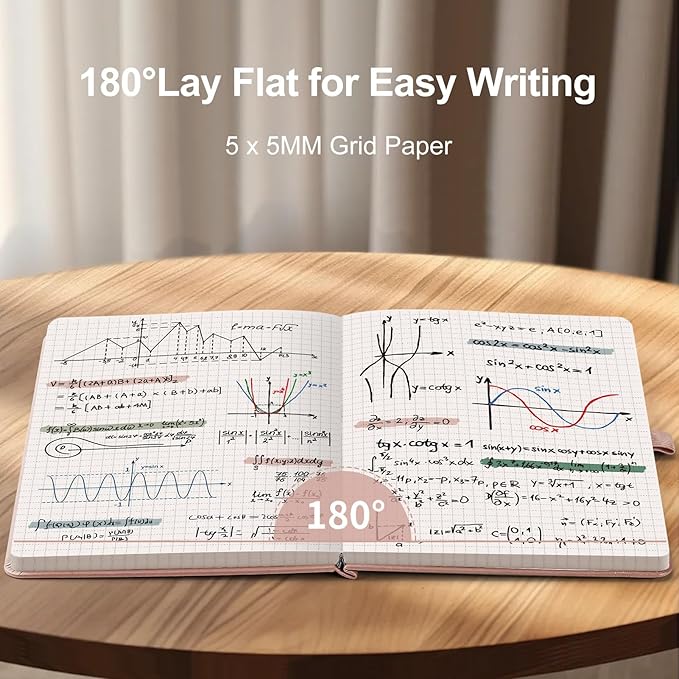 AHGXG Graph Paper Notebook - Grid Notebook Journal A5, 120 GSM Thick Graph Paper, 160 Pages, Leather Hardcover, for Graphing, Writing, Math, Engineering, 5.75'' × 8.38''- Rose Gold