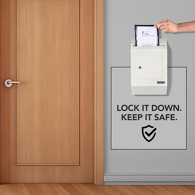 Drop Box Deposit Safe 10 x 4 x 16” Heavy Duty Steel with Slim Profile Wall Mailbox with Wide Deposit Slot for Letters, Documents Checks and Cash for Home, Office & Commercial (W300) (Gray)