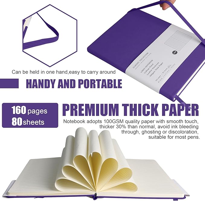 Lined Journal Notebook, 10Pack(Purple), 160 Pages, Medium 5.7 inches x 8 inches - 100 gsm Thick Paper, Hardcover