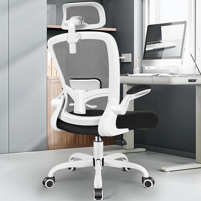 FelixKing Ergonomic Office Chair, Headrest Desk Chair with Adjustable Lumbar Support, Home Office Swivel Task Chair with High Back and Armrest, Adjustable Height Gaming Chair (White)