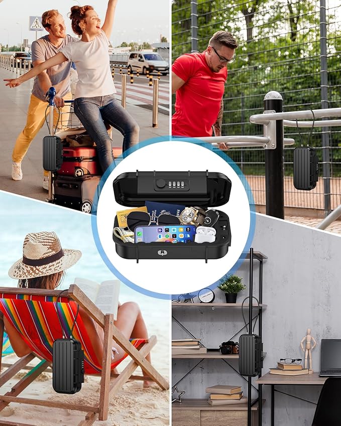 Portable Lock Box, Temracha 4-Digit Combination Lock Box for Travel, Anti-Theft Small Safe Box with Removable Chain, Personal Cash Box for Gym, Hotel, Dorm, Travel