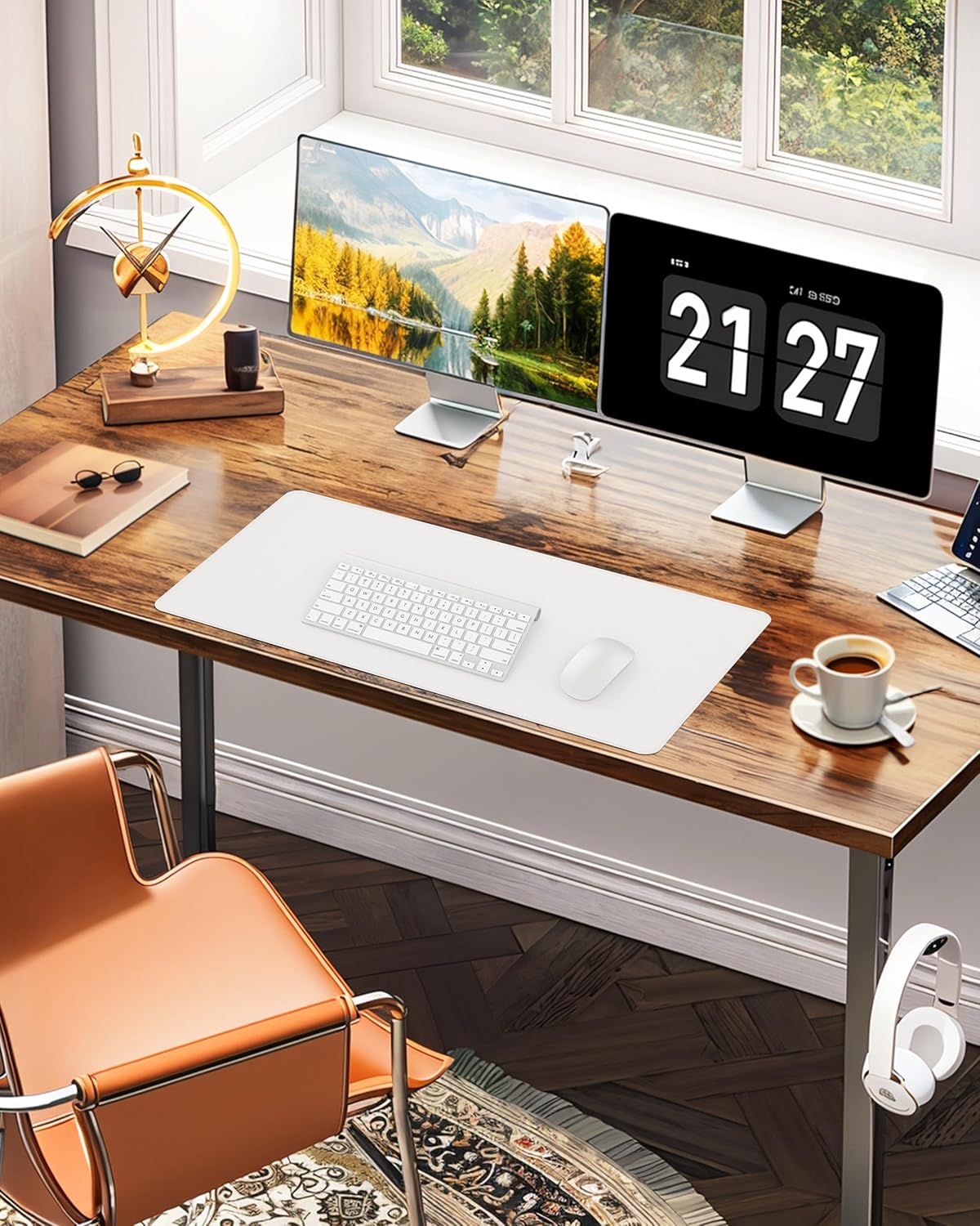 Desk Pad Mat - Leather Desk Pad Protector for Office and Home - Desk Organization and Accessories - Ideal for Large Mouse Pad and Desk Mats on Top of Desks(White,35.4" x 17")