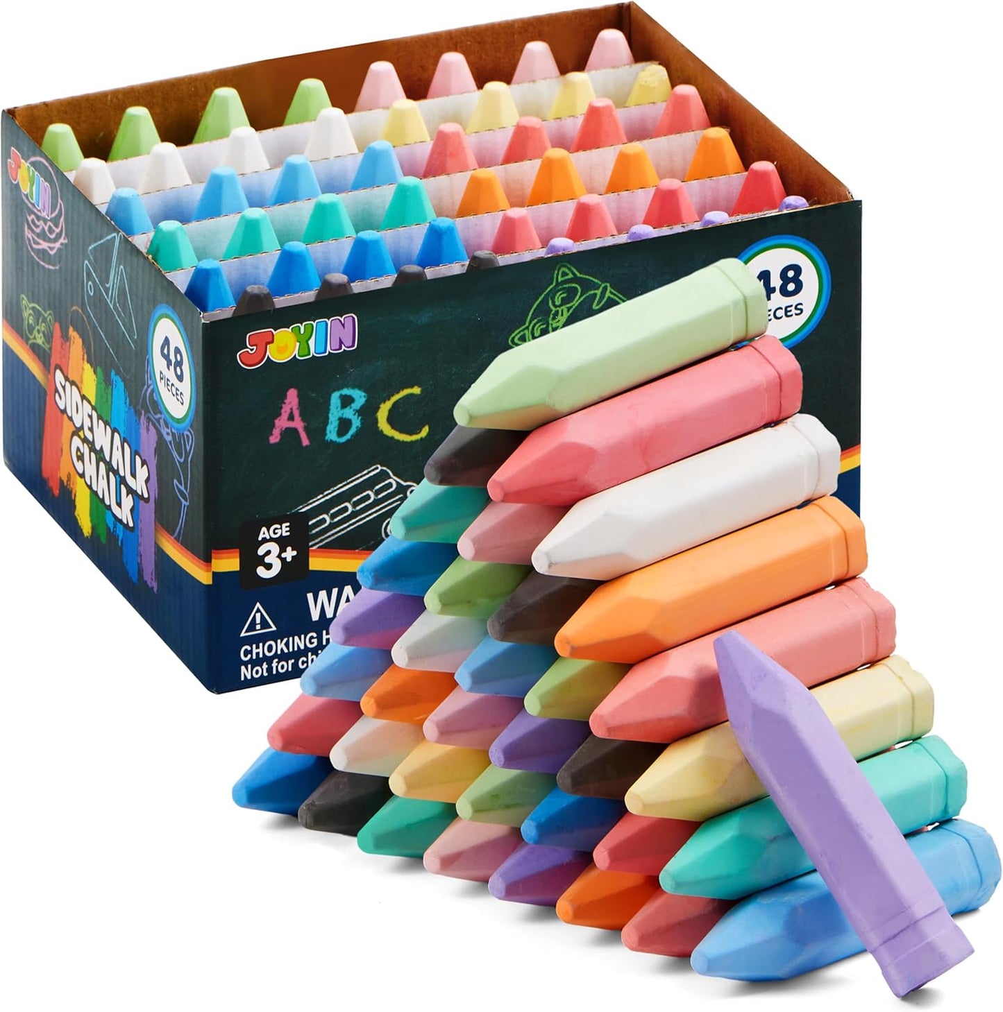 JOYIN 48 PCS Cone Shaped Washable Sidewalk Chalks Set, 12 Colors, Non-Toxic Jumbo Chalk Set for Art Play, Sidewalk Colored Outside Washable Set for Summer Outdoor Games and Chalkboard Drawing