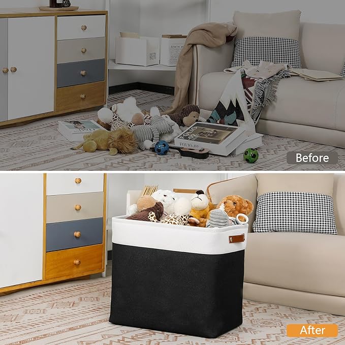 DULLEMELO Fabric Storage Baskets 3 Pack - 17x12x15 inch Large Foldable Fabric Organizer for Storage Decorative Storage Bins for Home,Closet(White&Black)