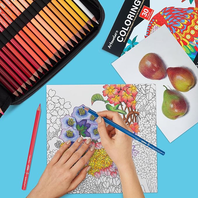 Artownlar Premium 72 Colored Pencils with Coloring Books Set, Artist Soft Core Vibrant Colors, Blending Shading Drawing Sketching Art Supplies, Oil Based Gift Case for Adults Girls Teens.