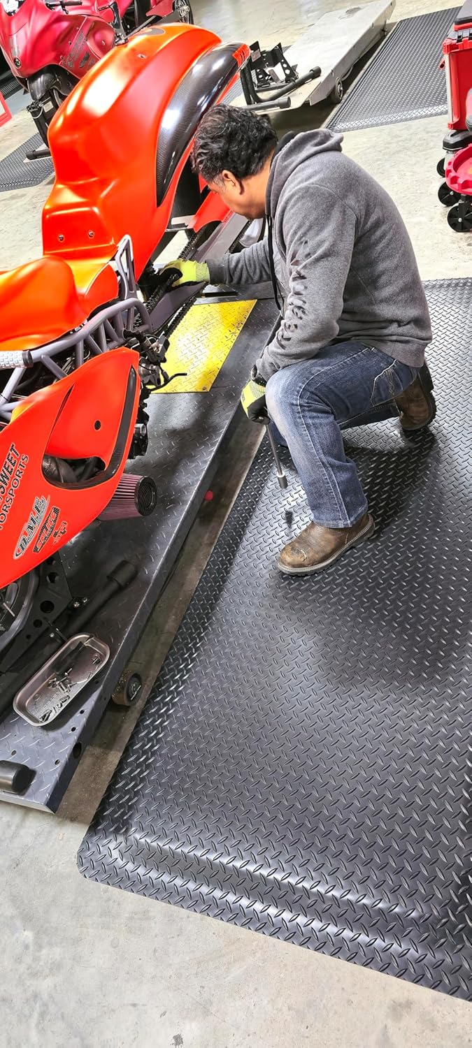 Rhino Mats, American Classic Diamond Anti-Fatigue Mats, Industrial Ergonomic Comfort Standing Mat for Work, Home, Garage, Office, Kitchen or Anywhere (Black 1" Thick, 4 FT. x 14 FT.)