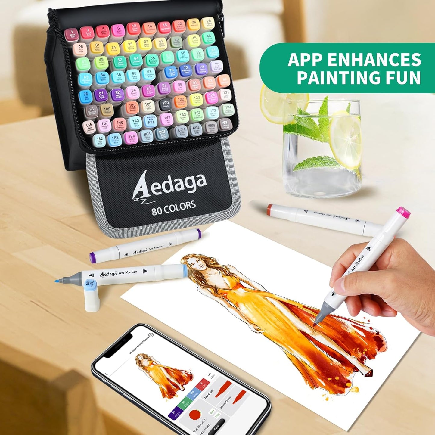 80 Colors Alcohol Markers with Free App, Dual Tip Art Marker with Kickstand Case for Artists Adults and Kids. Alcohol Based Markers for Coloring Painting Sketching and Drawing, Great Gift