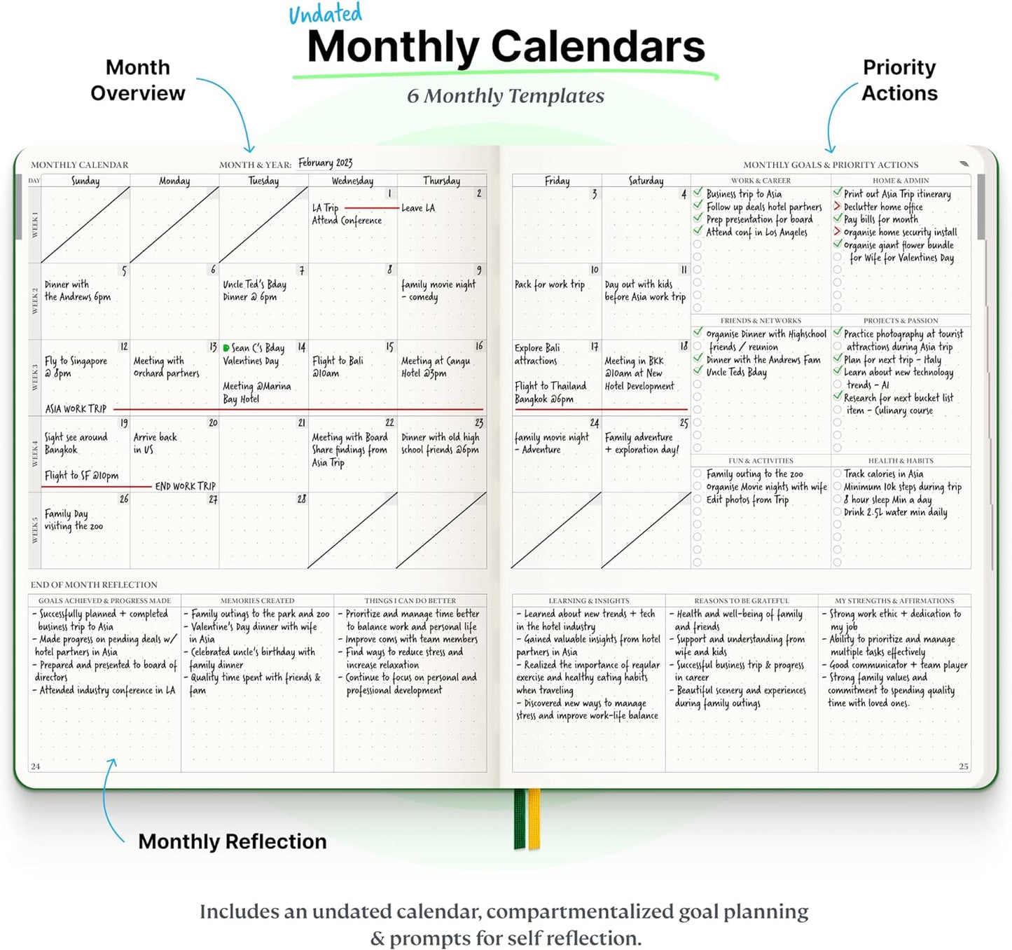 Purpose Planner Undated Monthly Weekly Daily Productivity Journal 2023 Optimised Life, Goal Setting & Business Tool for Academic Student, Professionals, Mums - Leather Day Organiser Notebook