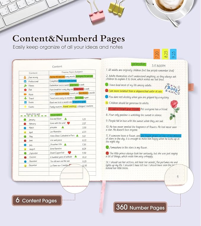 Dotted Journal Notebook, 360 Numbered Pages Bullet Dot Grid Journals, 100gsm Dot Paper Thick Hardcover Leather Journal for Writing Women Men, B5 Big Dotted Grid Notebooks 7.6'' X 10'' Pink