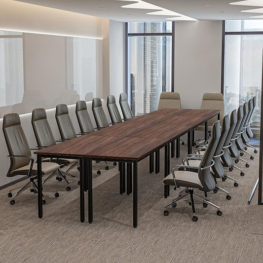 Bonzy Home Conference Tables 18ft Office Computer Desk for Meeting Room Study Writing Printer Table Meeting Seminar Table for 20 People Rustic Vintage Walnut 8PCS 220.4"x47.2"x29.5"