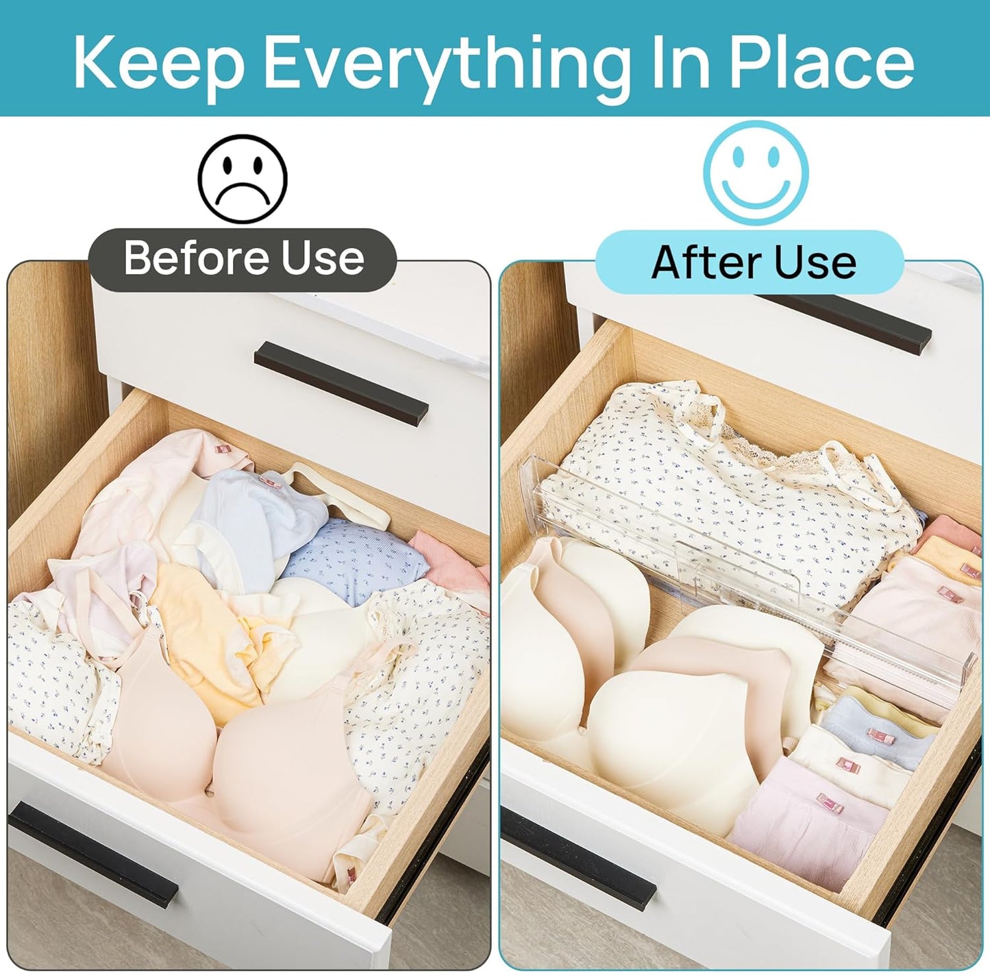 Vtopmart 4 Pack Drawer Dividers for Clothes, 4" High 10.2"-16.6" Adjustable Expandable Dresser Drawer Organizer, Clear Plastic Separators for Dresser, Baby Clothing, Underwear, Cosmetic, Toiletries