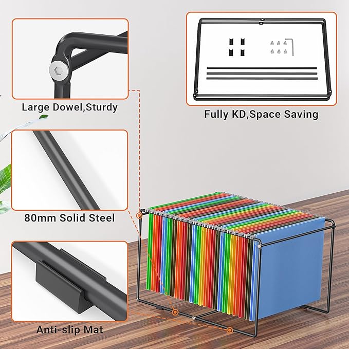 Hanging File Folder Frame Letter Size,10" H,Height Dot Not Fit All Filing Cabinet Drawer,Desk Metal Hanging Folders Organizer Holder Rack,Black,2 Pack