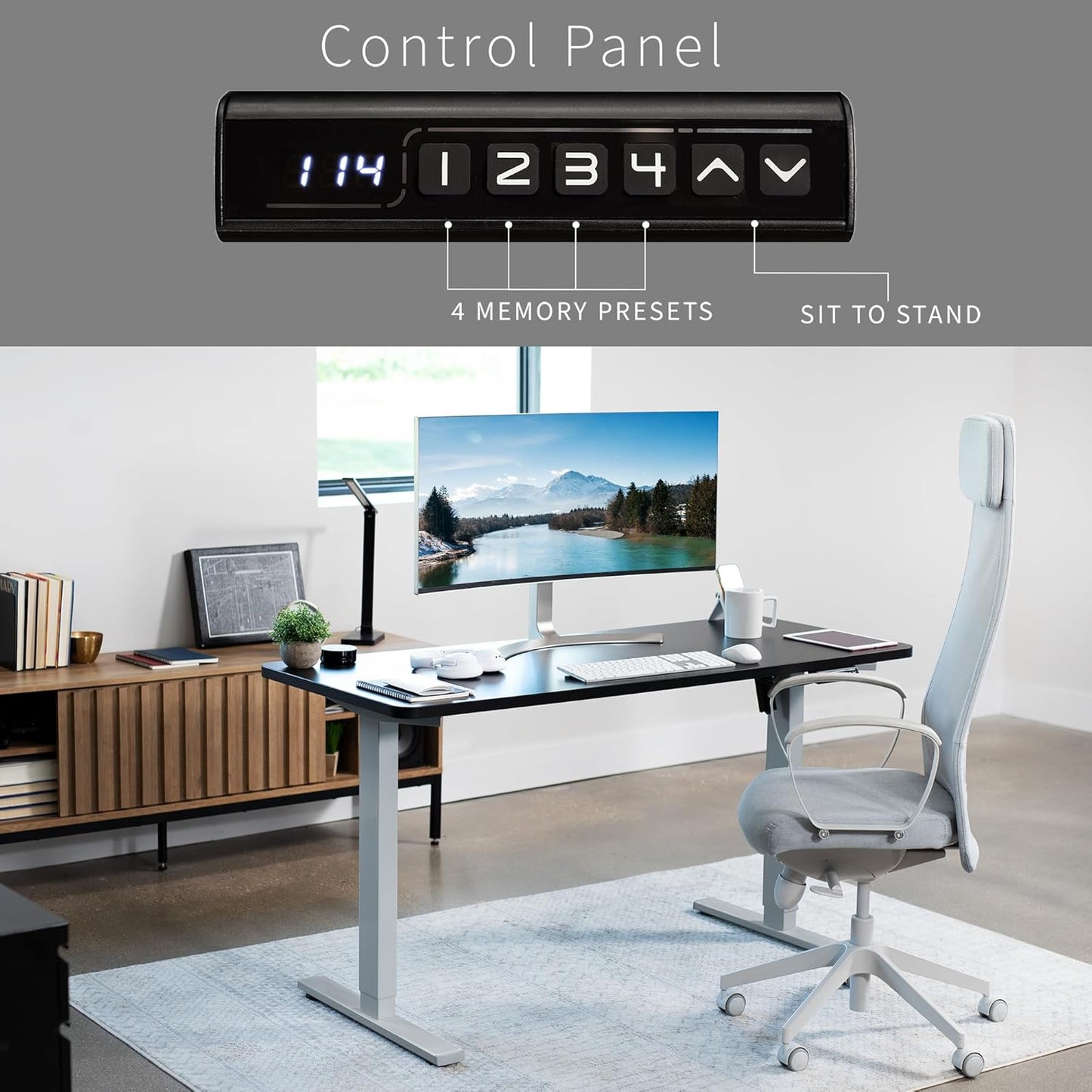 VIVO Electric 60 x 24 in Standing Desk, Memory Height Adjustment, 1B Series, One-Piece Black Top, Gray Frame, DESK-KIT-1G6B