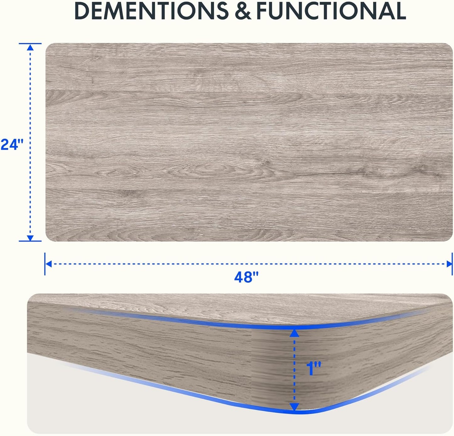 FLEXISPOT EN1 Whole-Piece Standing Desk 48 x 24 Inches Height Adjustable Electric Desk Sit Stand Desk Home Office Desks (Black Frame + Gray Wood Grain Top, 2 Packages)