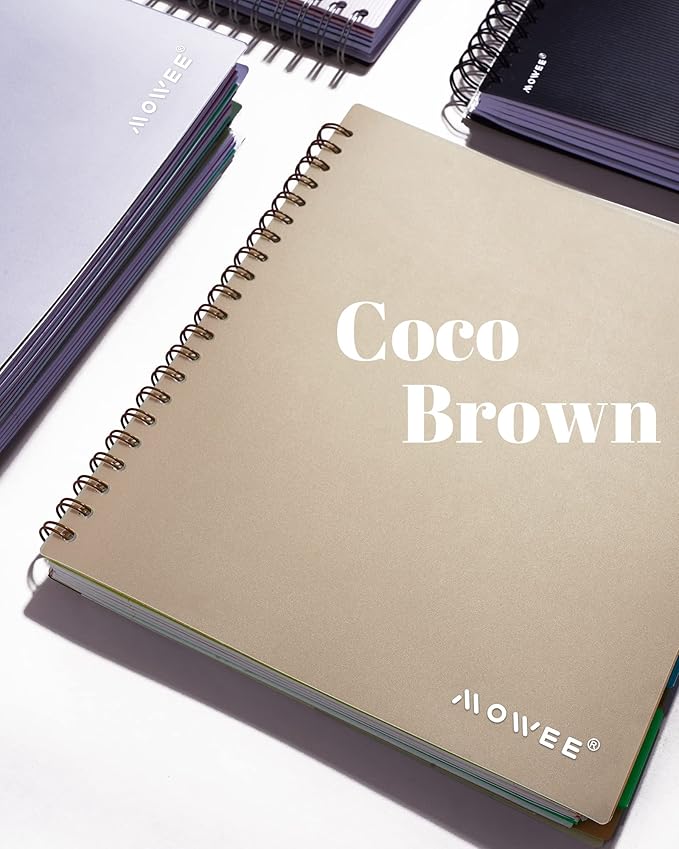 5 Subject Notebook - Spiral Notebook, College Ruled Notebook With Dividers Pocket, Tabs, 11" Ruler, 200 Pages, for Writing Journal, Home & Office, School Supplies, 8.5''x11'' CoCo Brown