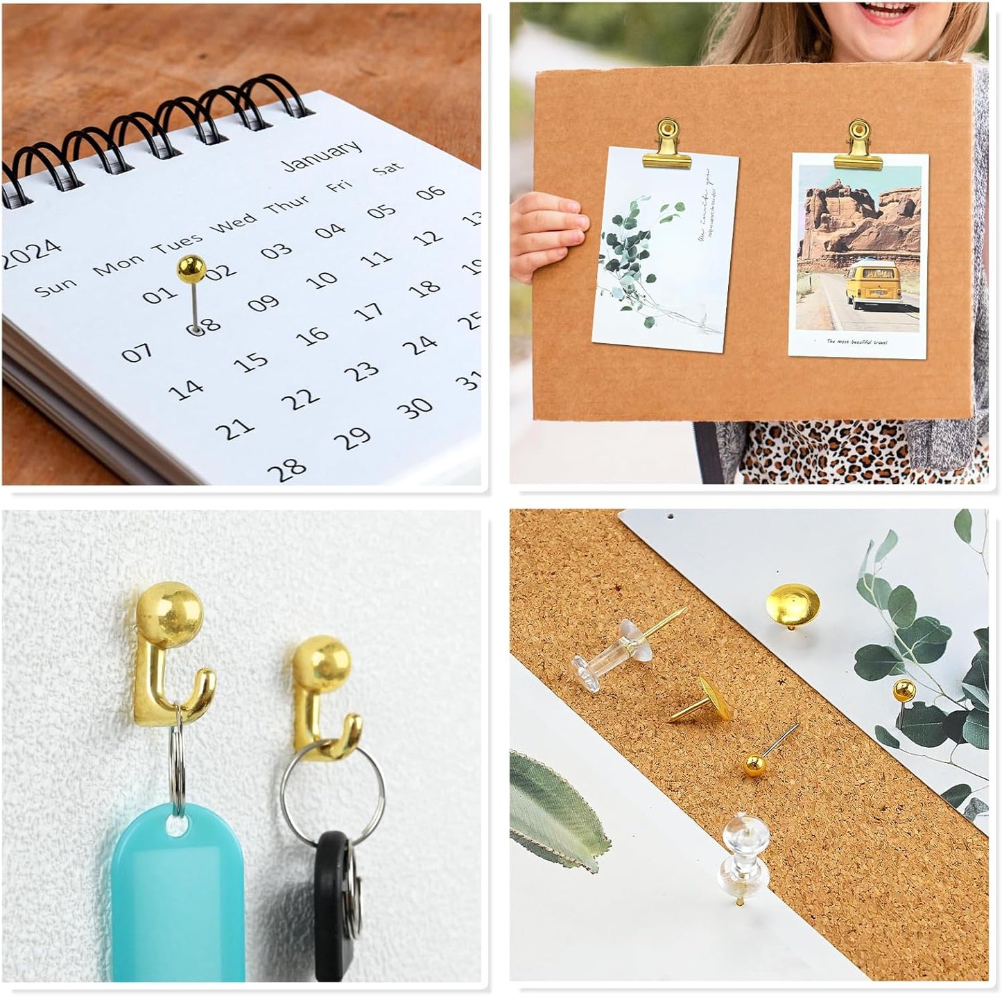 350 Pcs Gold Push Pins Set 5 Styles Decorative Thumb Tacks Assorted Push Pins for Bulletin Board, Cork Board