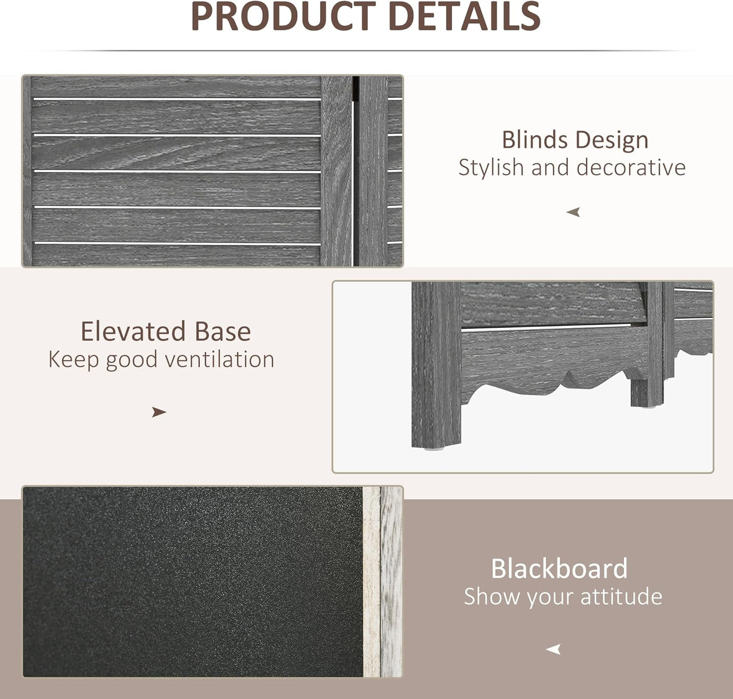 NicBex Room Divider 4 Panel Room Dividers with Black Boards Partition Room Dividers and Folding Privacy Screens 5.5 FT Wall Divider for Home, Office, Room Separation,63.75"W x 0.75"D x 67.75"H,Gray