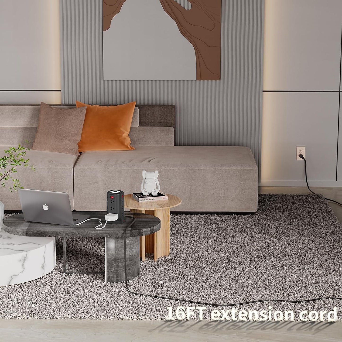 Long Surge Protector Power Strip 16 FT Cord, PD20W USB C Power Strip Tower with Night Light, Extension Cord with Multiple Outlets with 4 USB Ports, PASSUS Charging Station Home Office Essentials Black