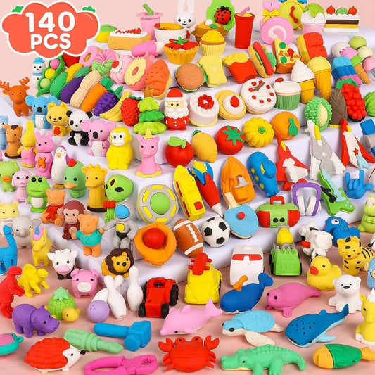 140 Pack Animal Erasers for Kids 3D Puzzle Mini Pencil Eraser Bulk Desk Pets Treasure Box Toy for Classroom School Prize Kids Party Favors Back to School Supplies Random