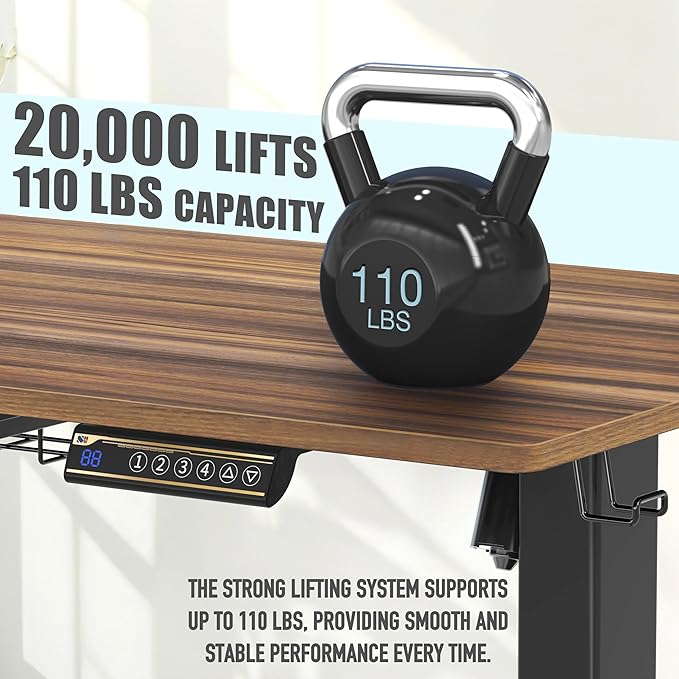 SHW 40-Inch Electric Height Adjustable Standing Desk with Drawer, Memory Preset and Cable Management Tray, Walnut