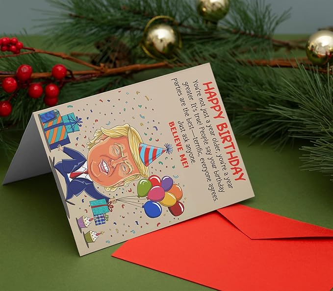 Funny Birthday Card for Him, Her, Men, Women, Dad, Mom, Grandma, Grandpa, Wife, Husband - Folded 5"x7" Cardstock with Red Envelope - Happy Birthday Gift Card