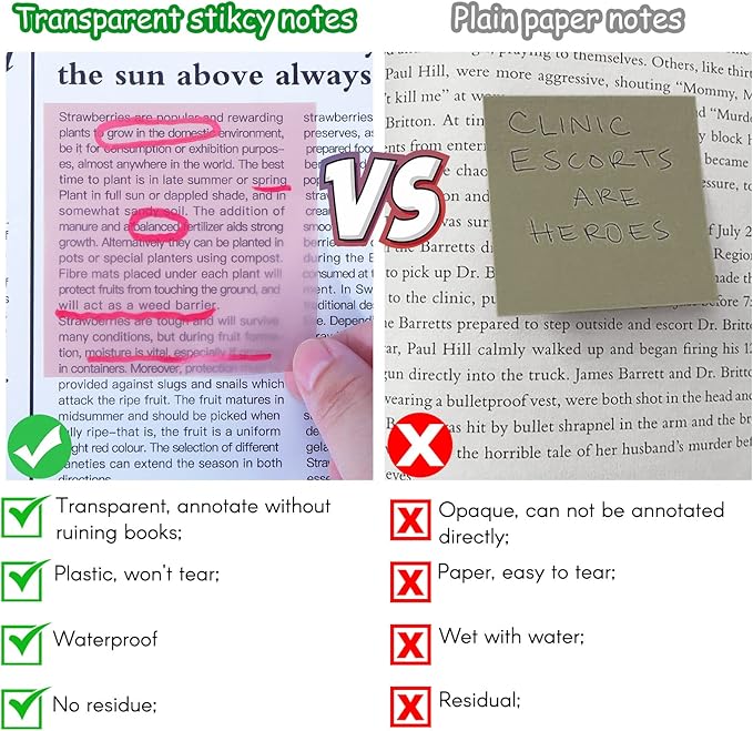 AIERSA Transparent Sticky Notes, 3"x3" Clear Sticky Notes Tabs Set for Annotation Books,Page Markers, Index, Bible Accessories, Aesthetic School Office Supplies,Neutral Pastel Colors,2 Pads