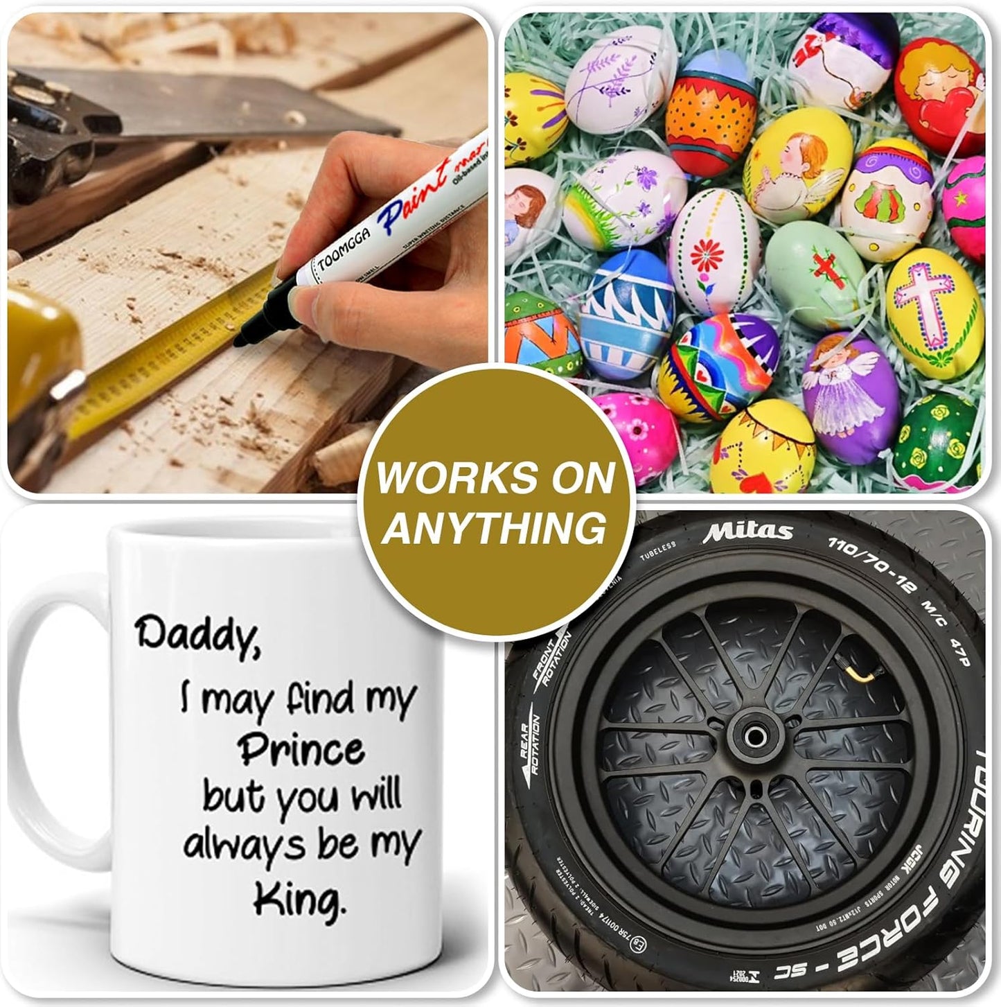 Yellow Permanent Paint Pens Paint Markers - 6 Pack Oil Based Markers, Quick Drying and Waterproof Marker Pen, Car Tire, Metal, Rock Painting, Wood, Ceramic, Plastic, Canvas, Mugs, Medium Tip