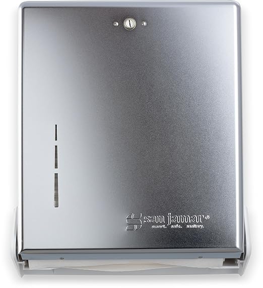 San Jamar True Fold Paper Towel Dispenser Holds Multifold/C-Fold Towels for Bathroom, Kitchens, and Restaurants, Metal and Plastic, 14.5 x 11.375 x 5 Inches, Chrome