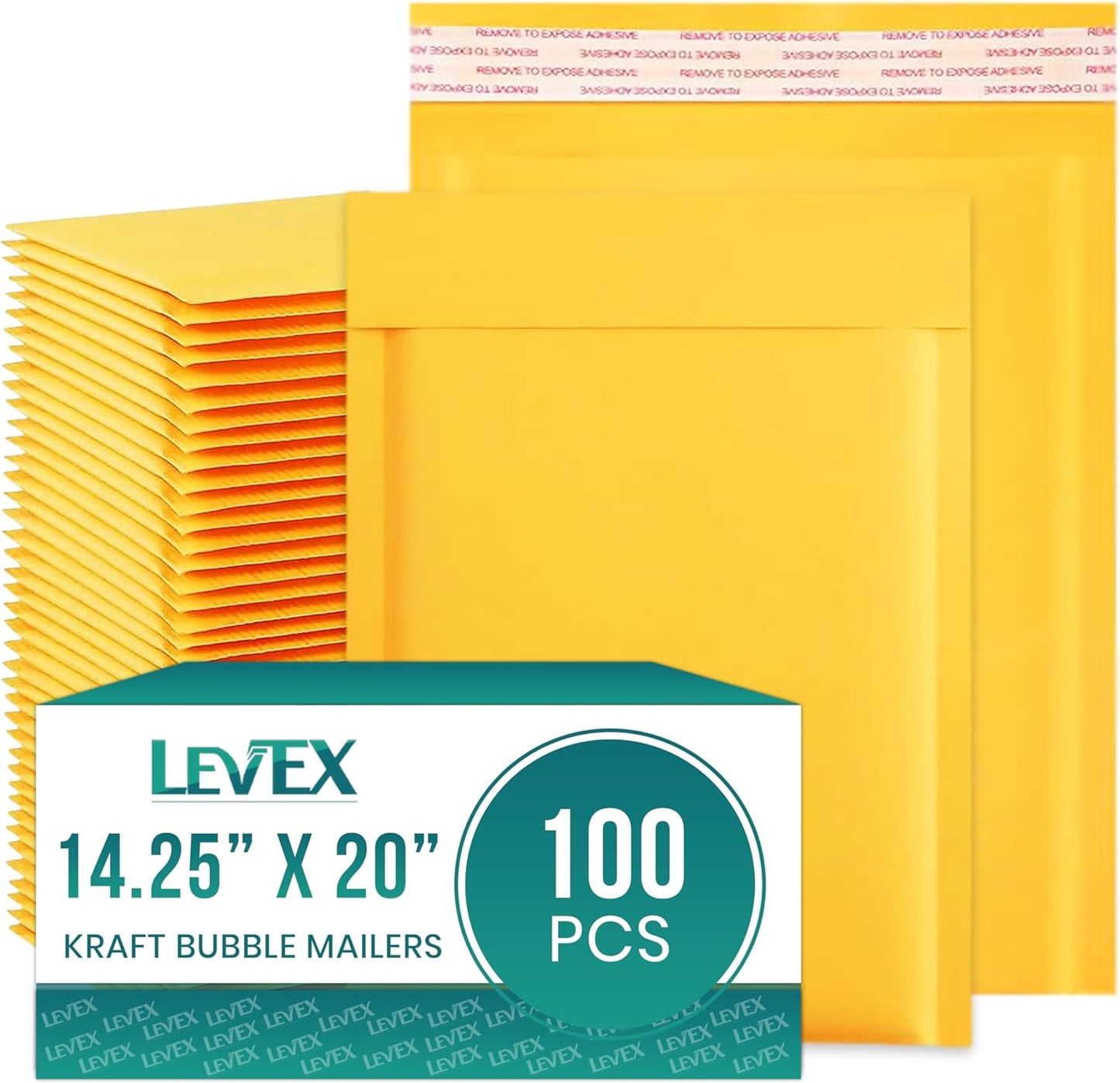 Levex - #7 14.25" x 20 [100 Pack) Kraft Bubble Mailers, Padded Envelope Mailers, Packing Envelope & Mailing Bags for Shipping