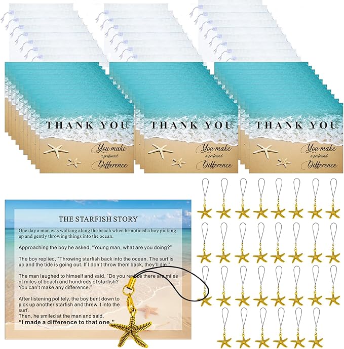 Employee Appreciation Gifts Bulk 30 Starfish Story Card Thank You Gifts for Coworkers You Make a Profound Difference Notecards Teacher Volunteer Nurse Appreciation Gift(Gold)