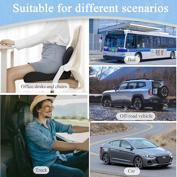 Seat Cushion for Truck Driver, Memory Foam Truck Seat Cushion with Adjustable Strap – Ergonomic Back Support & Sciatica Relief for Long Drives, Semi Truck Accessories, Dark Gray