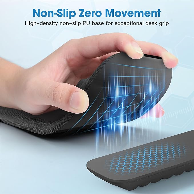 MEKASS Ergonomic Wrist Rest for Keyboard and Mouse, Soft Memory Foam Keyboard Wrist Rest Set with Non-Slip Silicone Base, Easy Typing, Pain Relief, Comfort for Office, Work, Gaming (Classic Black)