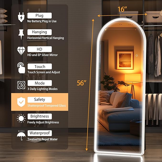 Hasipu 56" x 16" Led Mirror - Full Length, Wall Mounted with Lights & 3 Color Modes