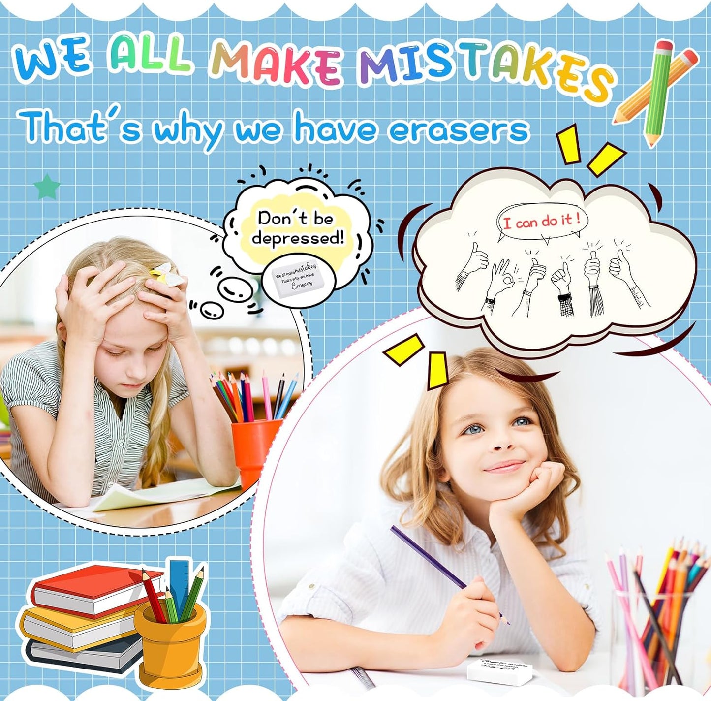 Nezyo 100 Pcs Inspirational Erasers Bulk for Kids Back to School Gifts Fun Erasers Motivational Reward Supplies for Classrooms Students Teachers Office Supplies(White)