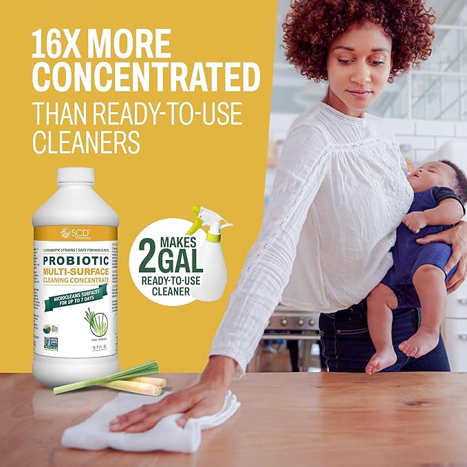 USDA Biobased Probiotic Cleaner, Microcleans Surfaces for Up to 7 Days, Ultra Concentated Multi Surface Cleaning Concentrate with Postbiotics, Lemongrass – 17 Fl Oz. (3 Pack)
