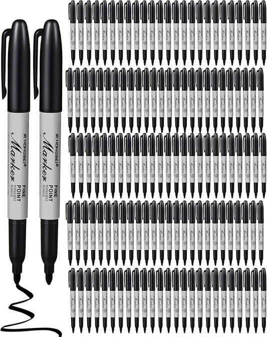 Thenshop 100 Pack Permanent Markers Bulk Black Permanent Marker Set Fine Point Pens Work on Wood, Metal, Stone, Glass
