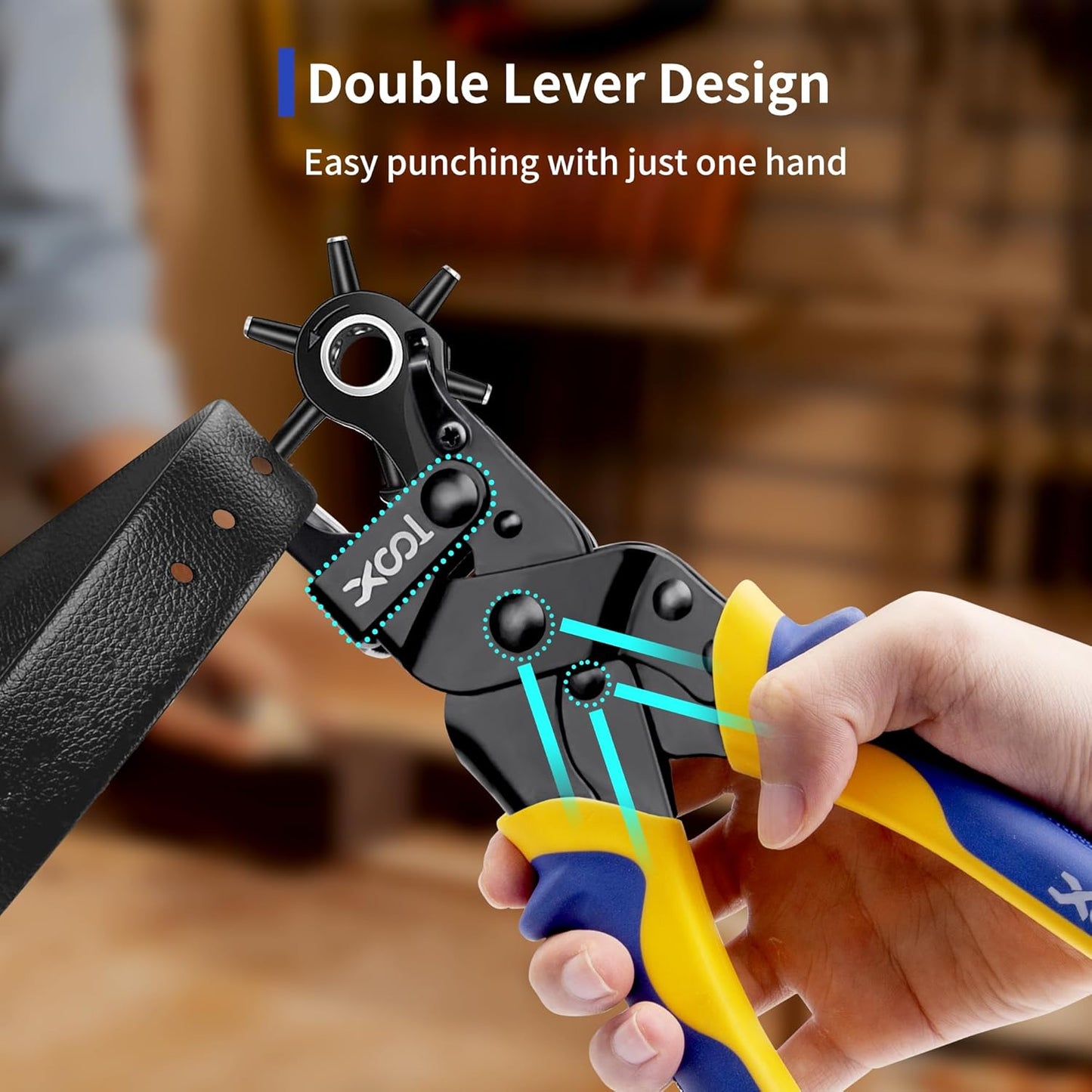 Revolving Punch Plier Kit, XOOL Professional Leather Hole Punch Set,Leather Hole Punch Set for Belts, Watch Bands, Straps, Dog Collars, Saddles, DIY Home or Craft Projects, Heavy Duty Rotary Puncher