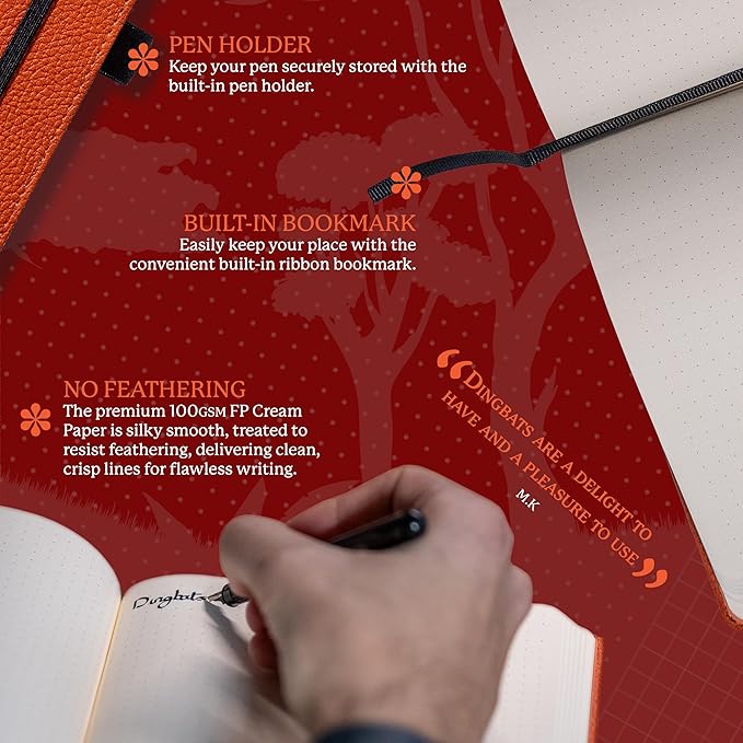 Dingbats* Wildlife Grid Writing Journal Notebook A5 - Vegan Leather Hardcover - Ideal for Work, Travel - Pocket, Elastic Closure, & Bookmark