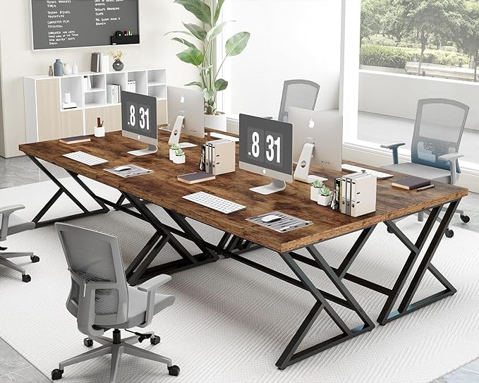 LVB Rustic Computer Desk, Metal Wood Home Office Desk, Industrial Simple Study Executive Desk for Writing Work, Wooden Student Gaming Computer PC Table with Storage for Bedroom, 55 Inch, Rustic Brown