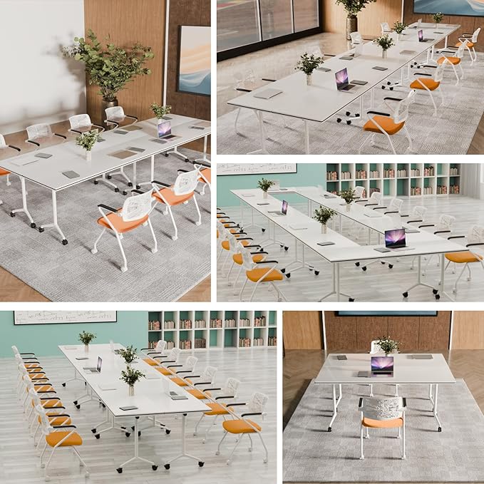 Conference Table, Folding Conference Tables for 2-20 People, Modern Conference Room Table with Wheels, Super Sturdy Large Rectangle Mobile Meeting Seminar Tables for Office (4PCS 47.2in)