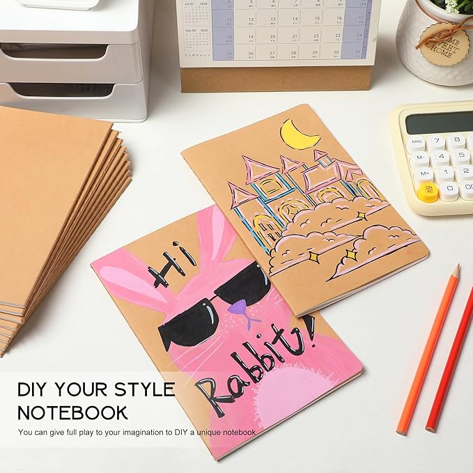 miikoul 48 Pack A5 Kraft Paper Notebook Lined Journal Bulk, 8.3 x 5.5 Inch, 60 Pages/30 Sheets, 80GSM, Travel Notebook Notepad for Adult, Students, Gift, School, Office Supplies