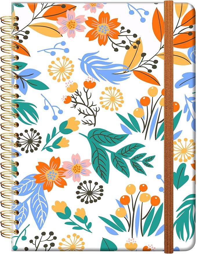 Ruled Spiral Writing Notebook,A5 Hardcover Lined College Journal for Women Lady,Fashion Puppy Watercolor Strong Twin-Wire Binding with Premium Paper,8.4" X 6",Perfect for School,Office,Home Gifts(Colorful Field Floral)