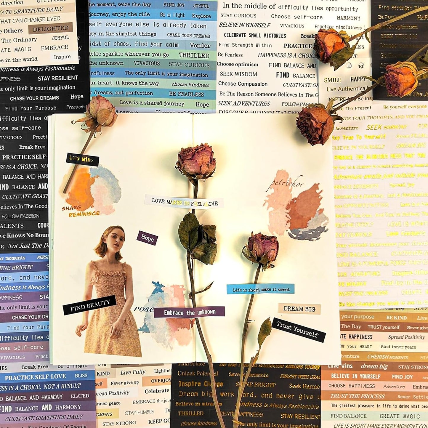 2370 Pcs Word Stickers for Journaling,40 Sheets Quote Stickers Gold Foil Small Talk Stickers for Junk Journal Craft,Scrapbooking Supplies for Bullet Journal Scrapbooking DIY Craft Card Making