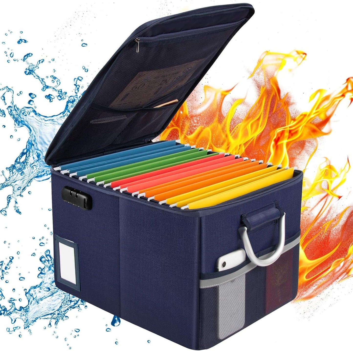 TOMKID Fireproof Document Box, Fire Proof Safe Box for Home Document Organizer with Lock, Fire Organizer Box Office Storage Cabinet for Hanging Letter/Legal Folder 16.1 x 12.9 x 11in (Blue)