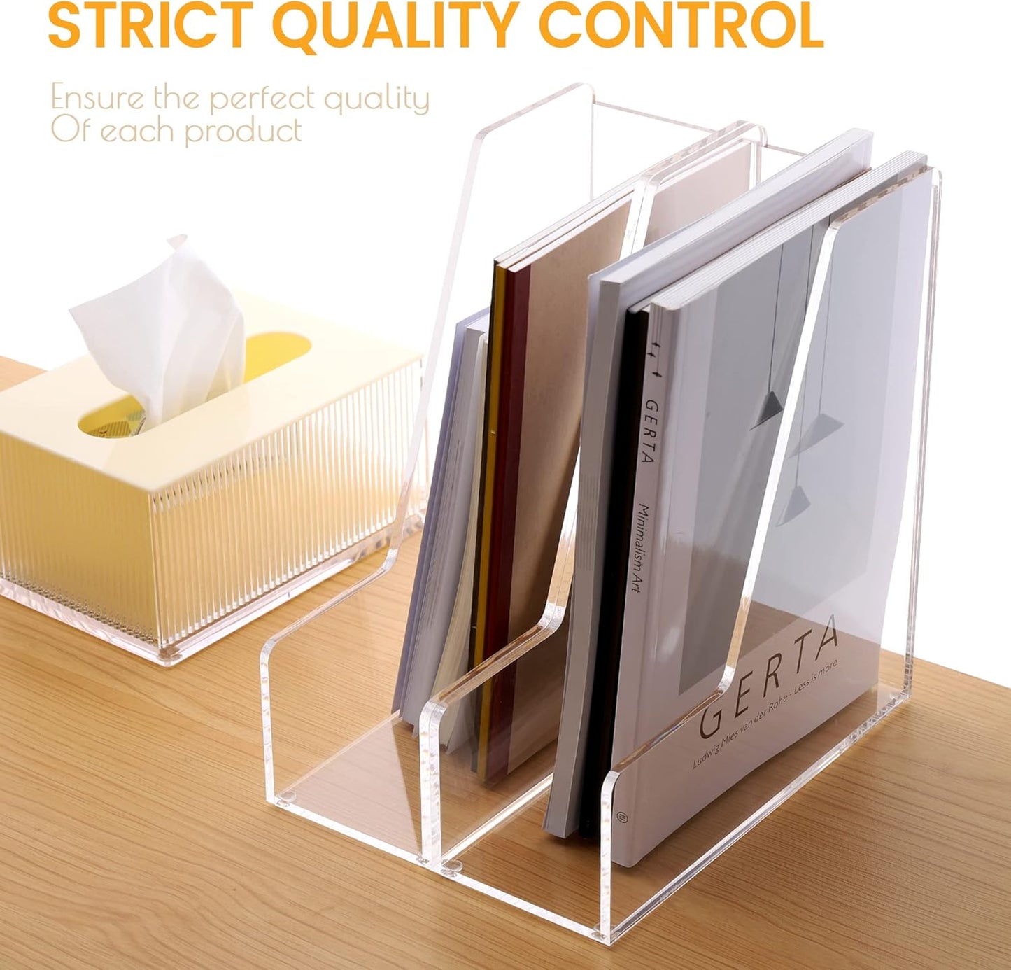 Magazine Holder, Clear Acrylic Desk Organizers, File Organizer for Desk, Magazine Rack- Desktop Book Storage -Independent Vertical 1 Space-2 Pack