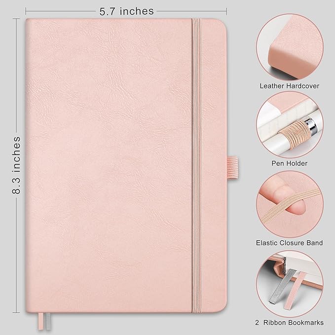 RETTACY Blank Journal Notebook, 192 Pages, A5 Medium Size (5.7'' x 8.3''), Leather Hardcover, 100 GSM Thick Paper, for Sketching, Drawing, Painting (Rose Gold)